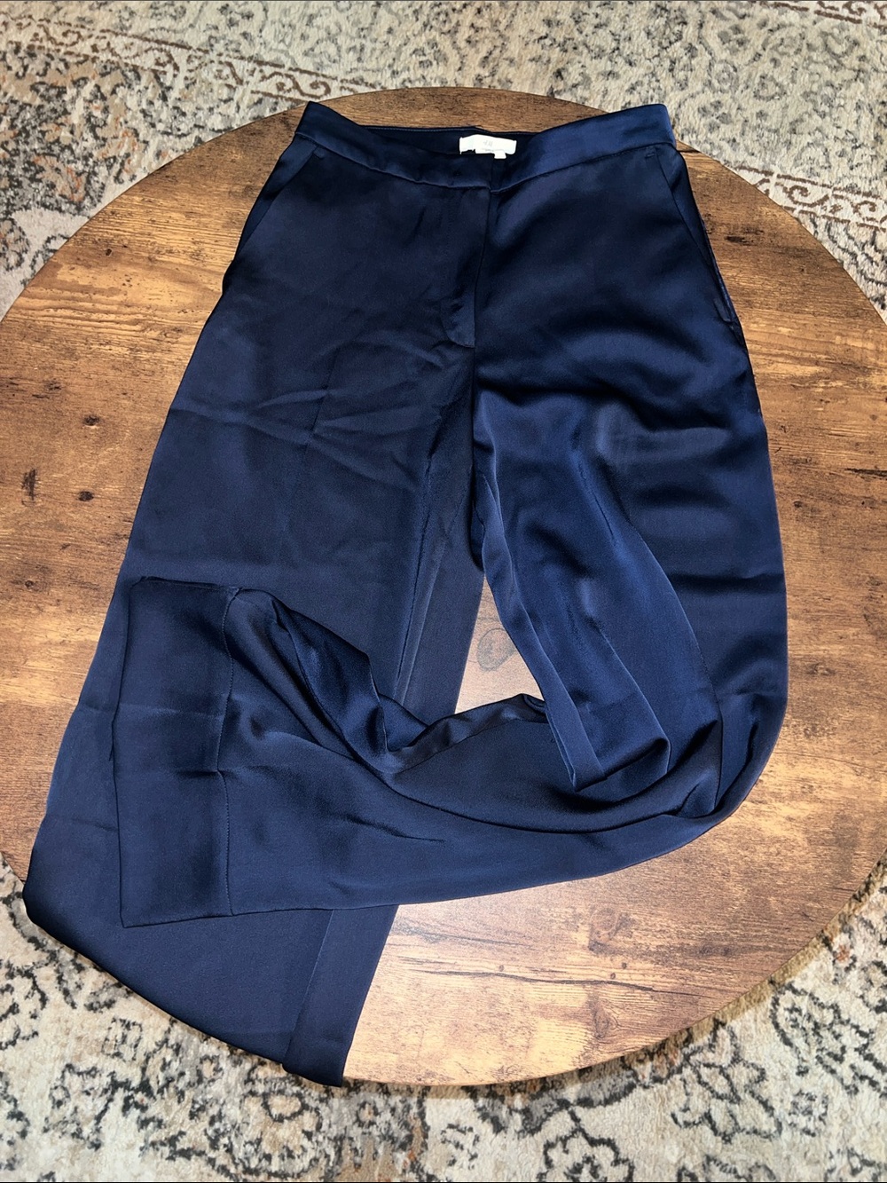 H&M Navy Satin Wide Leg Dress Pants